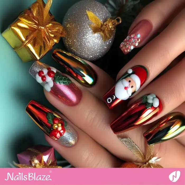 Santa Claus Chrome Nails | Christmas | Winter - NB1324